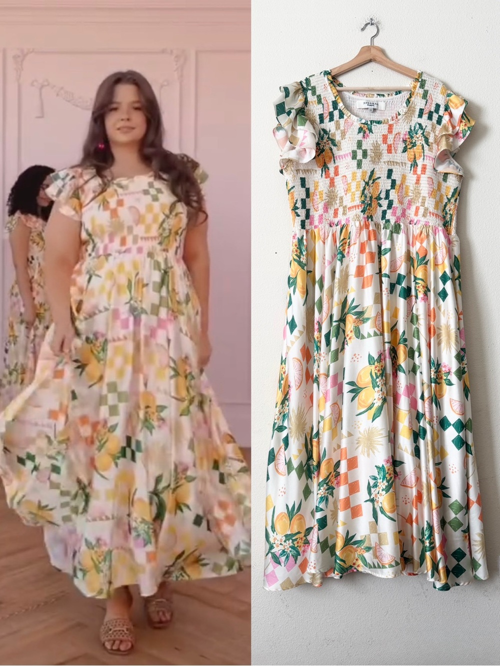 JessaKae 3X Solana ruffle sleeve smocked maxi dress in Citrus print